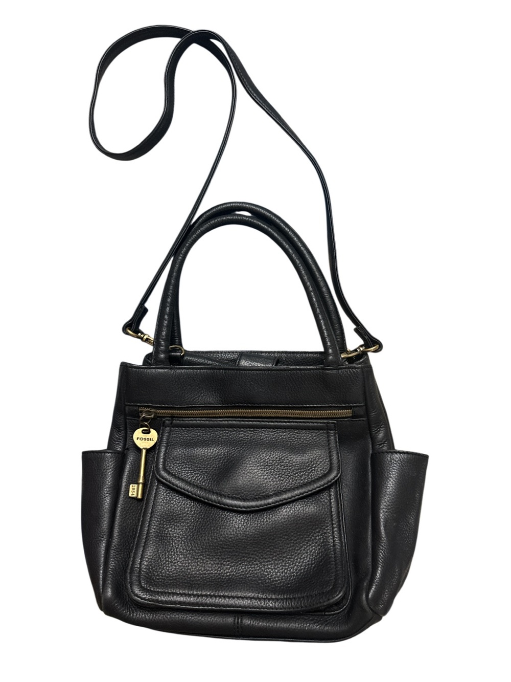 Fossil Vintage 1954 Black Leather Satchel/Crossbody Bag